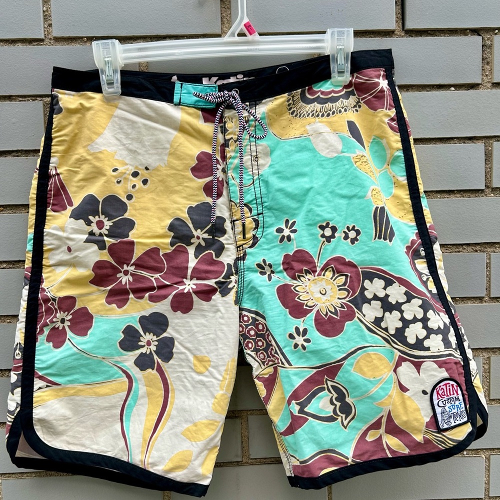 Katin Men's Floral Board Shorts - Yellow, Aqua, Burgundy